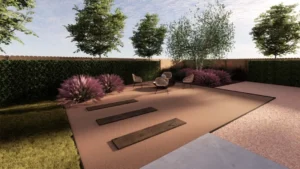 Stylish garden with seating and plants